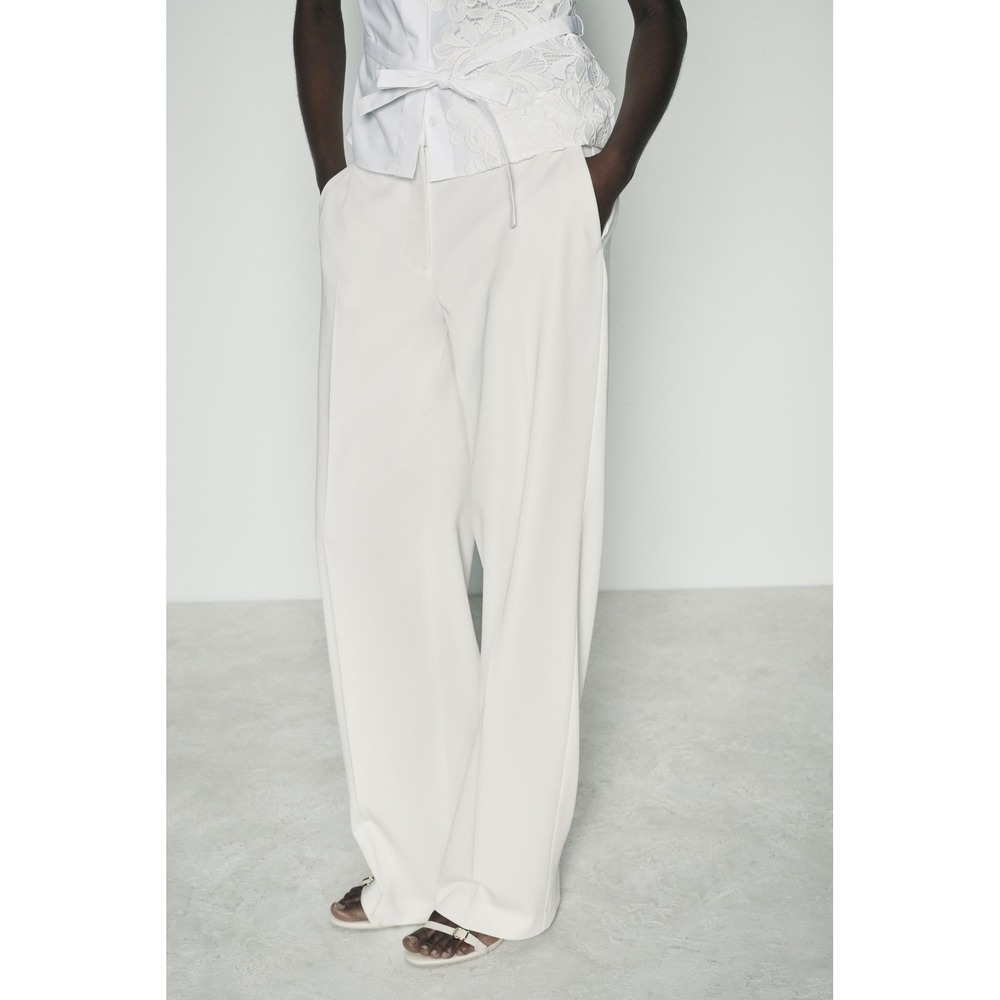 Zara Women White High Rise Trousers Pants Size L